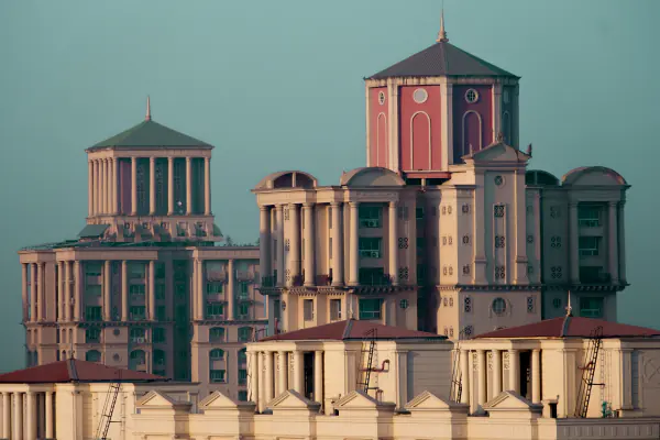 Pastel towers at dusk